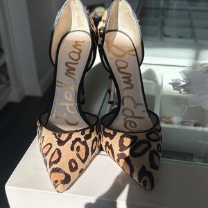 Sam Edelman Leopard Print D'Orsay Pointed Pumps - Tan & Black